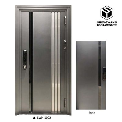 Anti Theft Powder Coated Finish Modern Aluminum Entry Doors Commercial Grey
