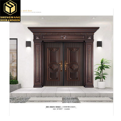 Anti Theft Powder Coated Finish Modern Aluminum Entry Doors Commercial Grey