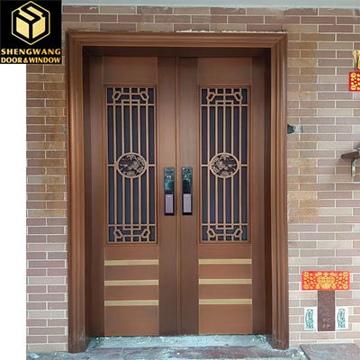 Anti Theft Powder Coated Finish Modern Aluminum Entrance Doors Commercial Grey