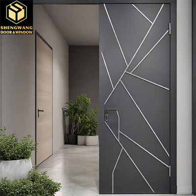 Anti Theft Powder Coated Finish With Modern Aluminum Entrance Doors And Commercial Grey